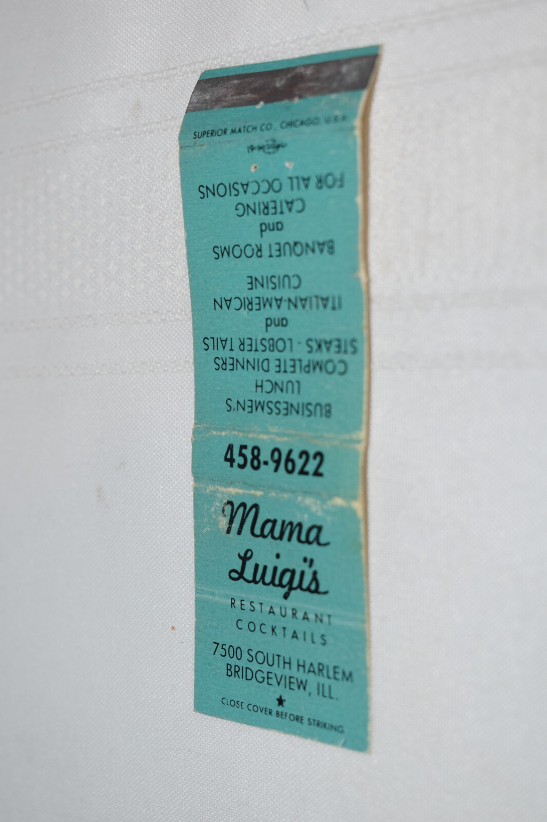 Mama Luigi's Bridgeview Illinois Restaurant 20 Strike Matchbook Cover