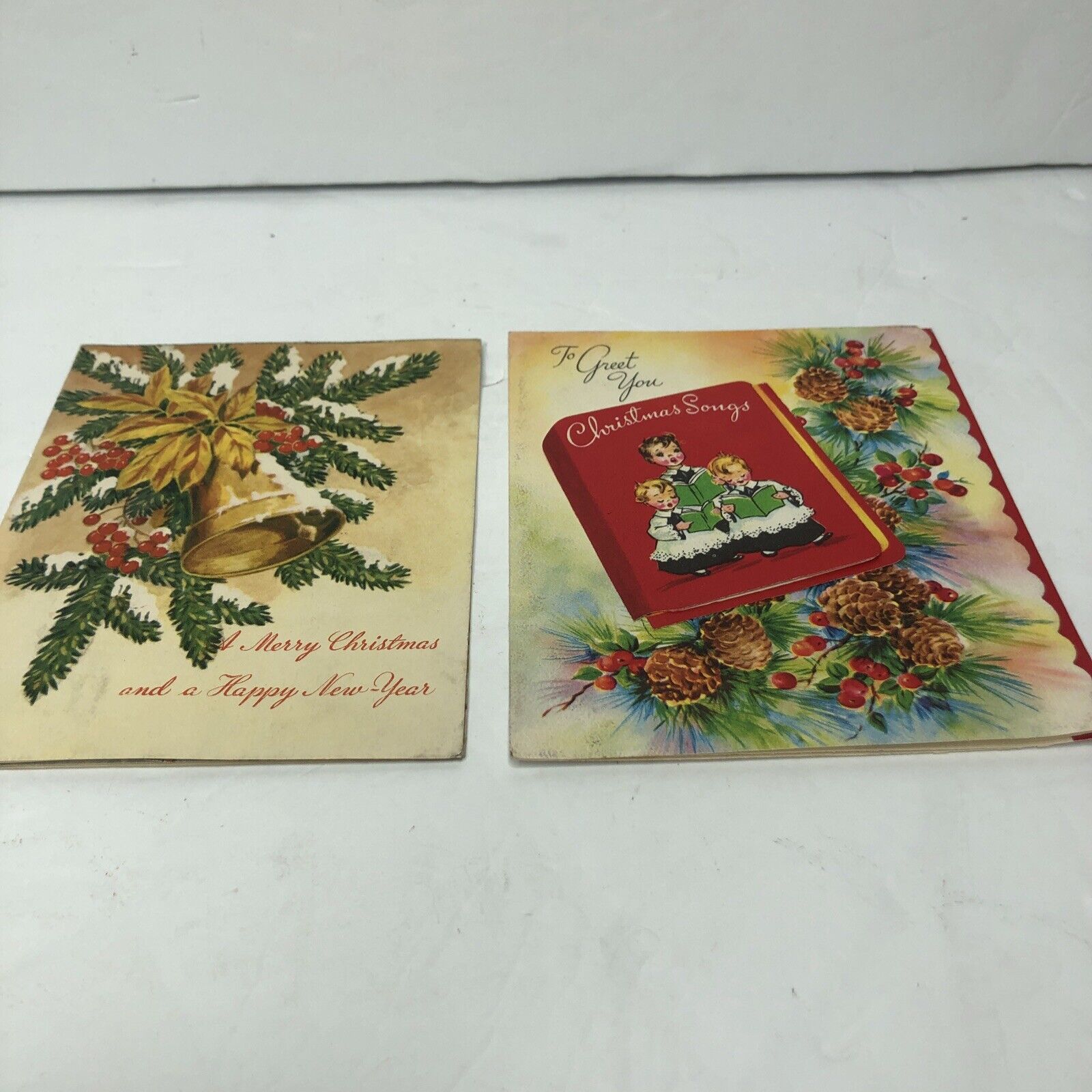 2- VTG 1955 , 1957 Choir boys Song cards (Merry Christmas & A Happy New Year