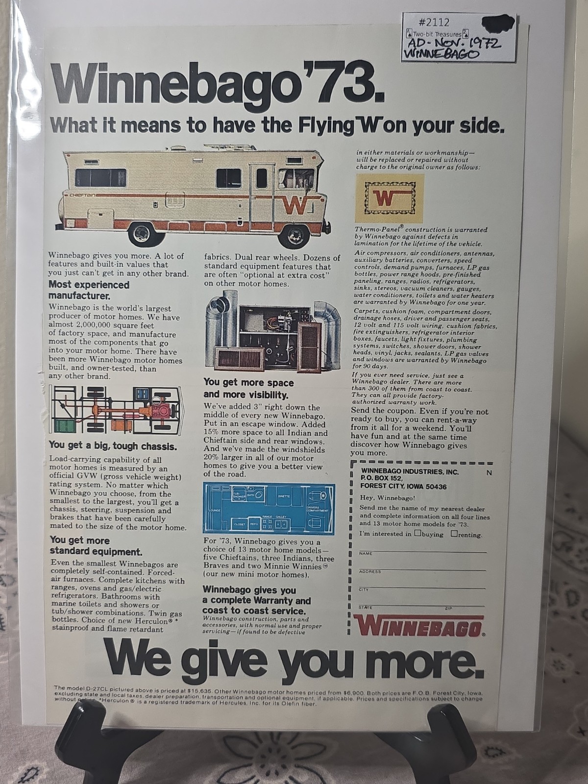 VINTAGE RV ADVERTISEMENT- November  1972- Winnebago 1973