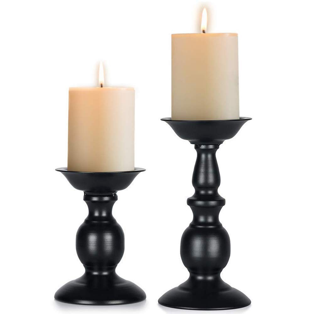 Nuptio Black Candle Holder for Pillar Candles - 2 Pcs Rustic S + L,
