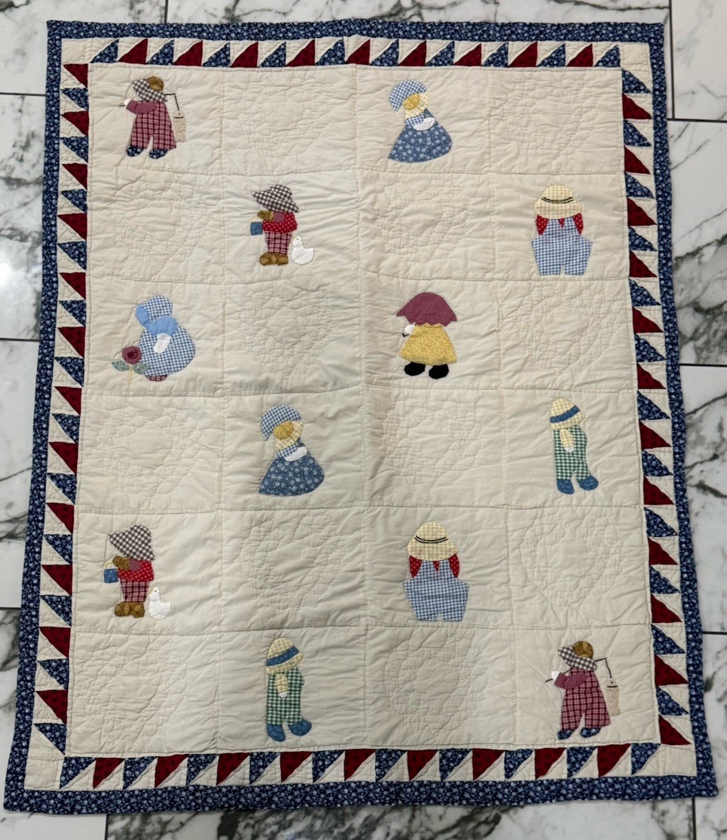 Vintage Sunbonnet Sue Overall Sam Applique Quilt Baby Lap Americana Folk 47x38