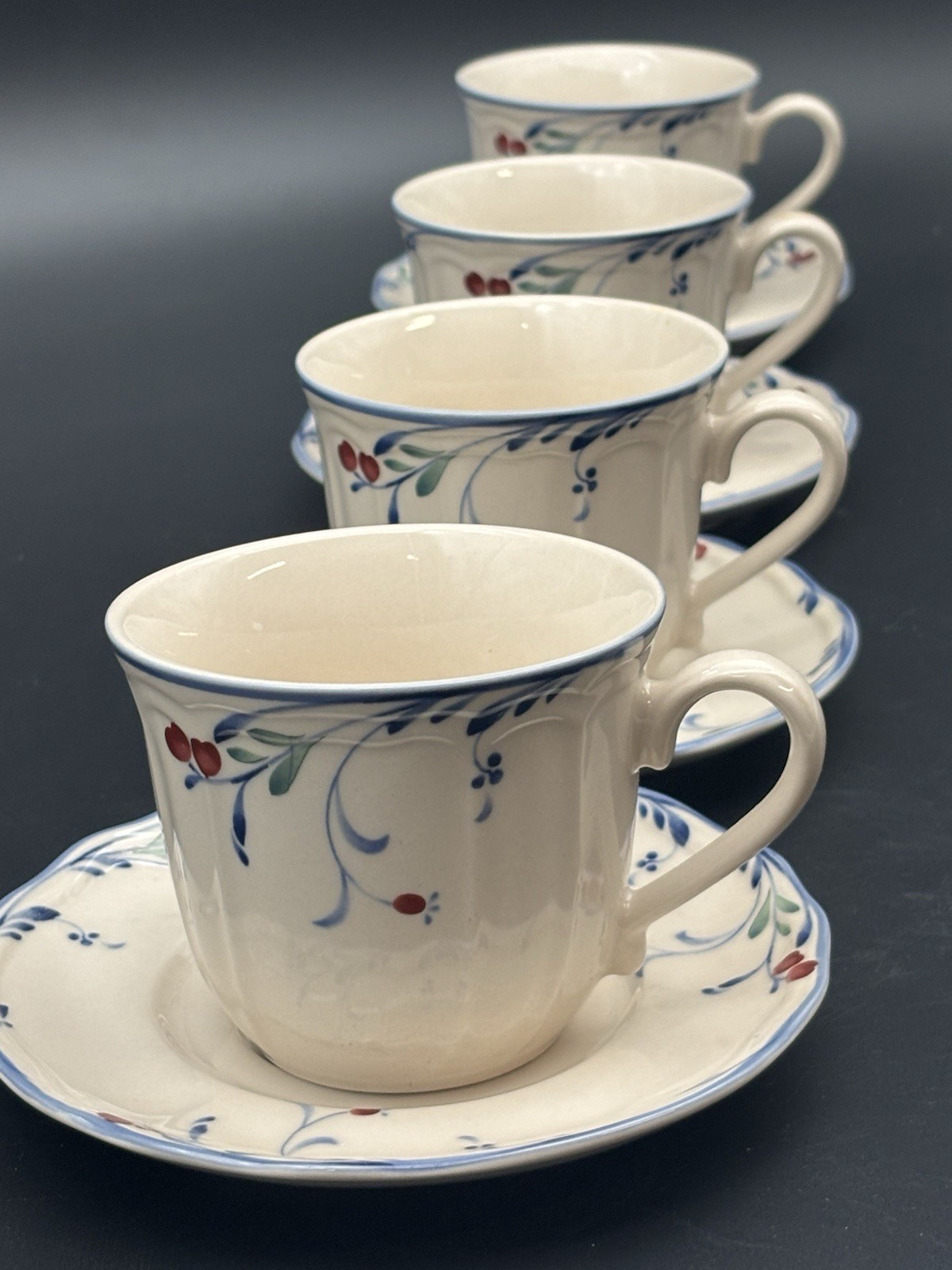 4 Epoch Berry Grove E528 Cup & Saucer Sets Vintage Stoneware Korea 1990s