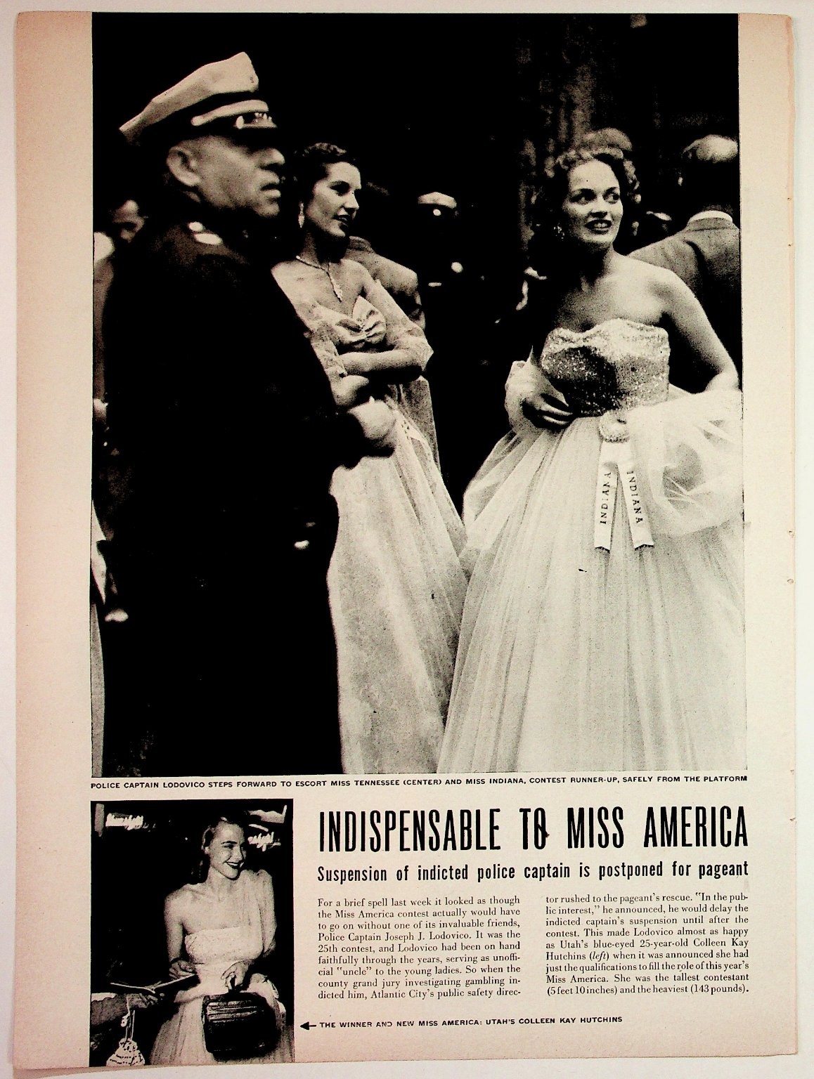 1951 Miss America Pageant News Clipping Atlantic City Police Captain