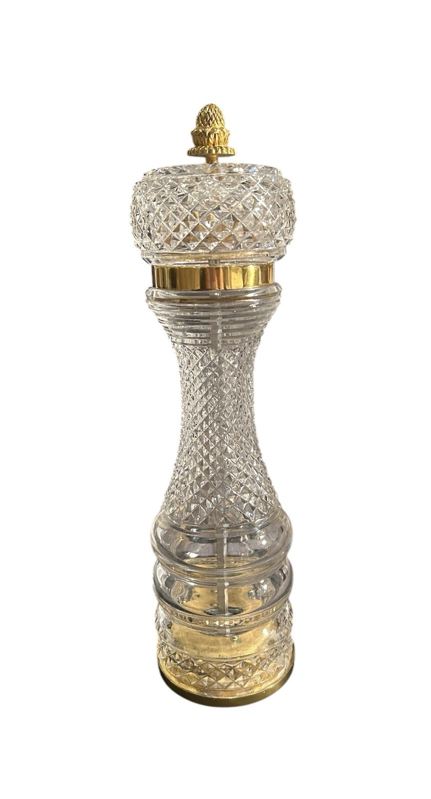 Gilt Ormolu Mounted Cut Crystal Pepper Mill Possibly Baccarat 12” RARE France