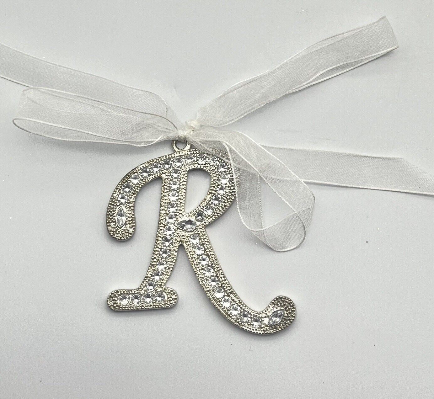Rhinestones Ornament Monogram Initial Letter “R” Silver Tone Heavy Metal 3”