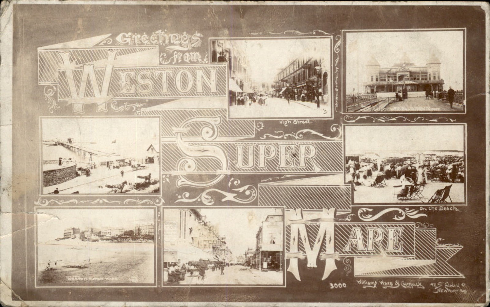 Weston Super Mare Multi View c1900s-10s Real Photo Vintage Postcard