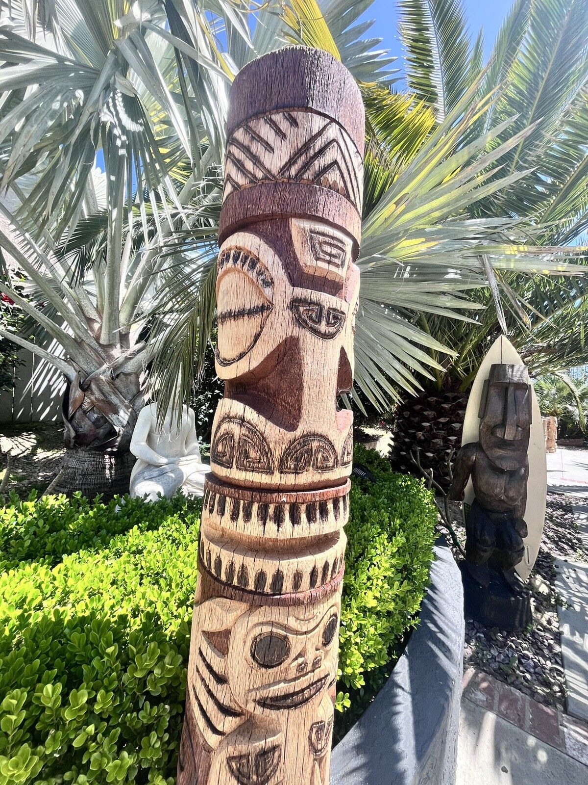 New 4’ 1.5” Tiki by Smokin' Tikis Hawaii Coconut Palm Hand-carved Stained