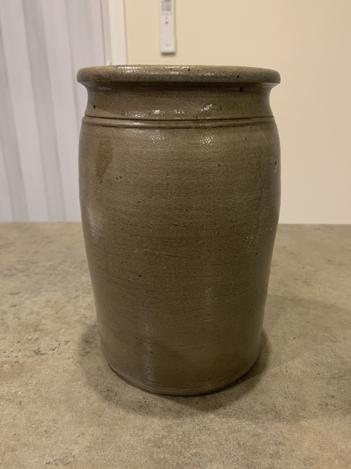 Vintage Brown Stoneware 2 Gallon Salt Glazed Crock Utensil Holder Jar Container