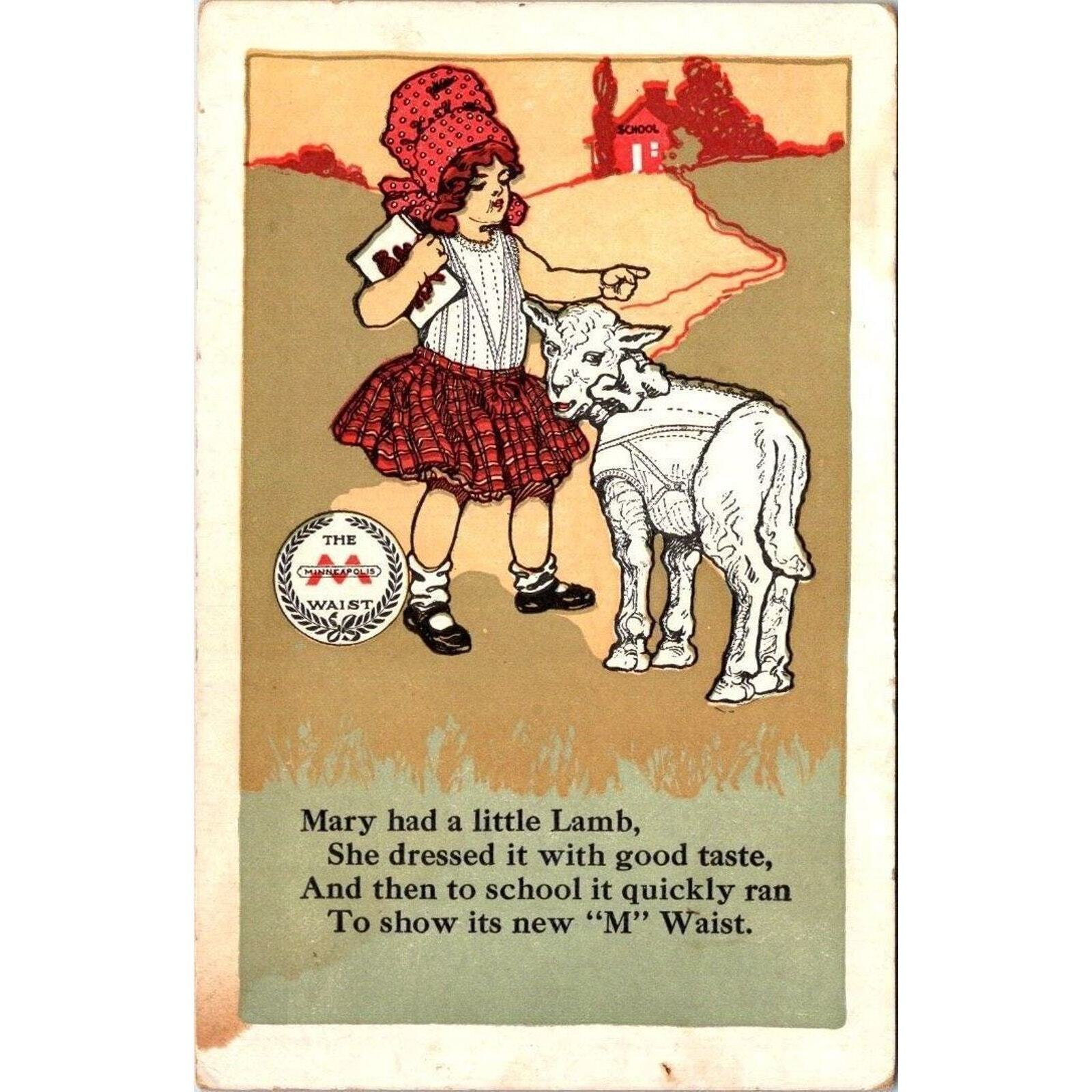 Minneapolis Knitting Works Mary Little Lamb Vintage Postcard Advertising Used