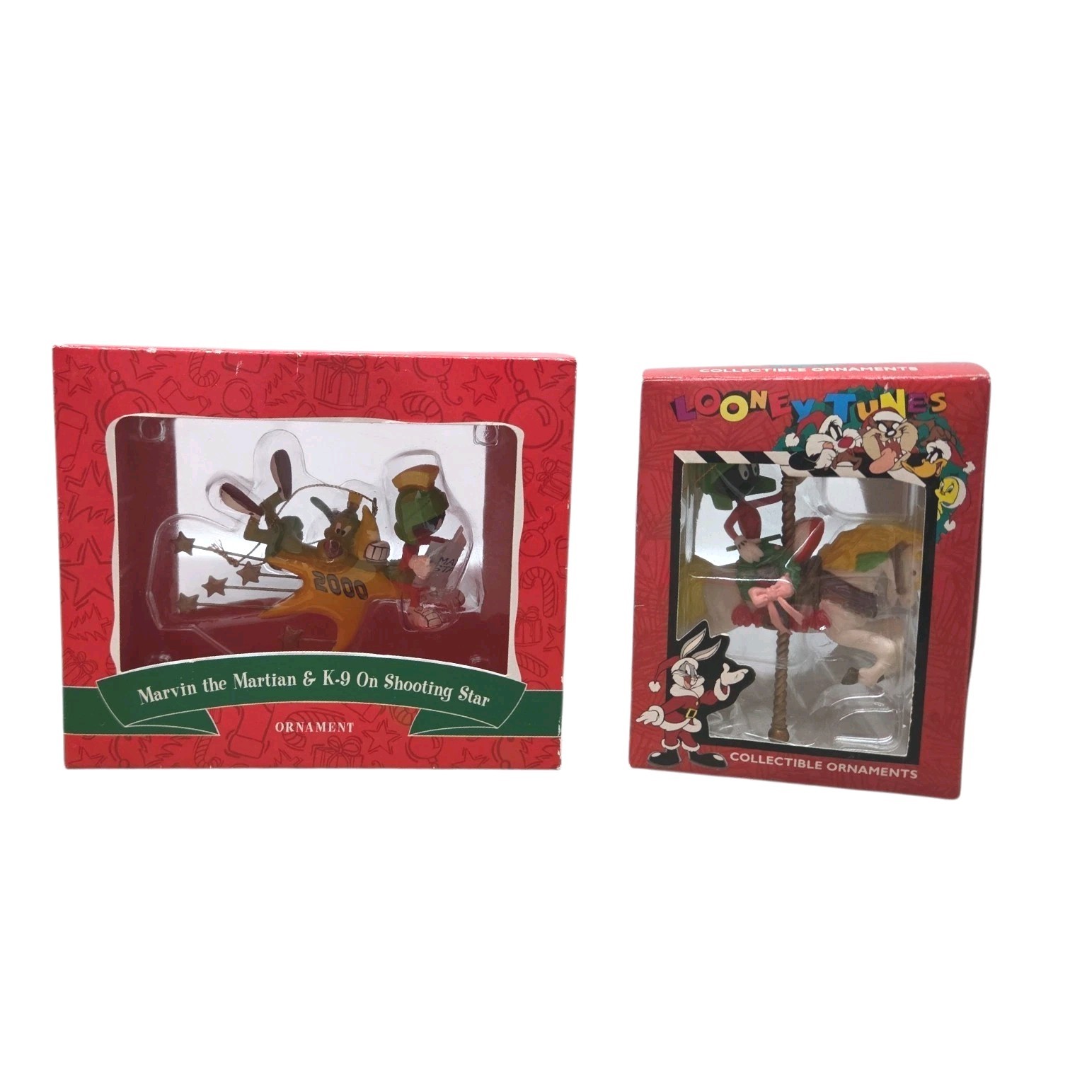 VTG Warner Bros Marvin the Martian K-9 Holding On Ornament 2000 & Carousel Xmas