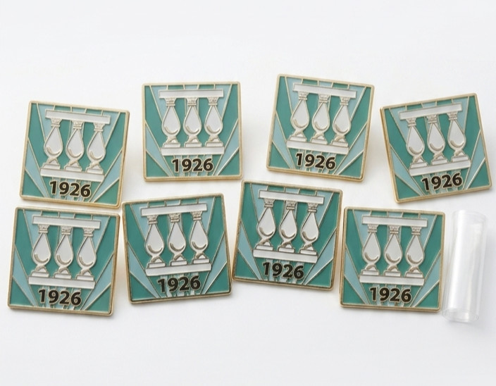 Lot of 10 Vintage 1926 Art Deco Enamel Pins Badges Commemorative Green Column