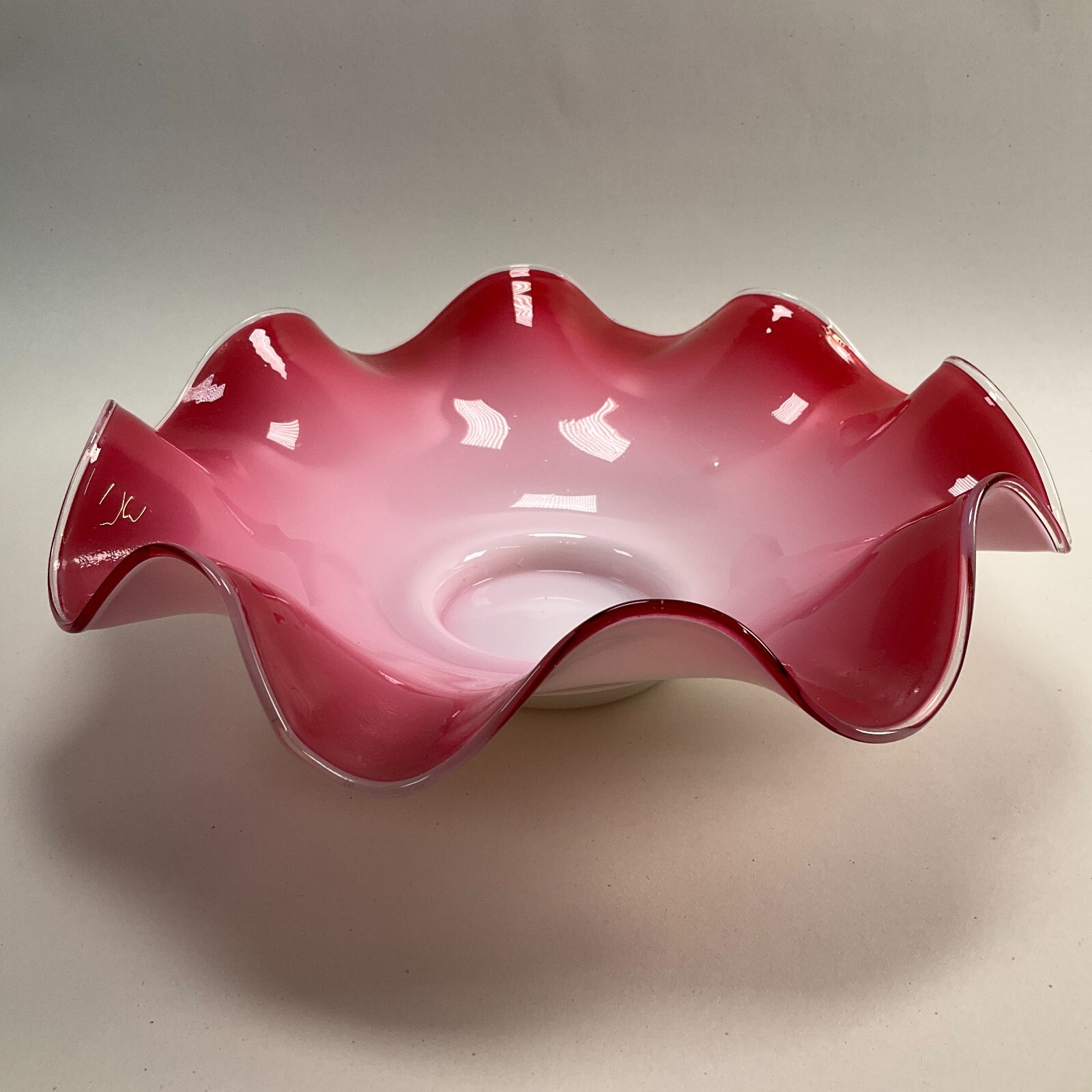 Victorian Cranberry Brides Basket Bowl Ruffled Rim Cased Glass Antique