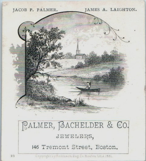 Victorian Trade Card 1881 Palmer, Bachelder & Co., Jewelers, Boston Victorian Trade Card 1881 Palmer, Bachelder & Co., Jewelers, Boston