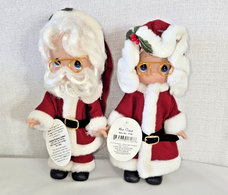 2004 Precious Moments  Mr & Mrs Claus Dolls 1717 1718  Santa Pair 7” w/ Tags