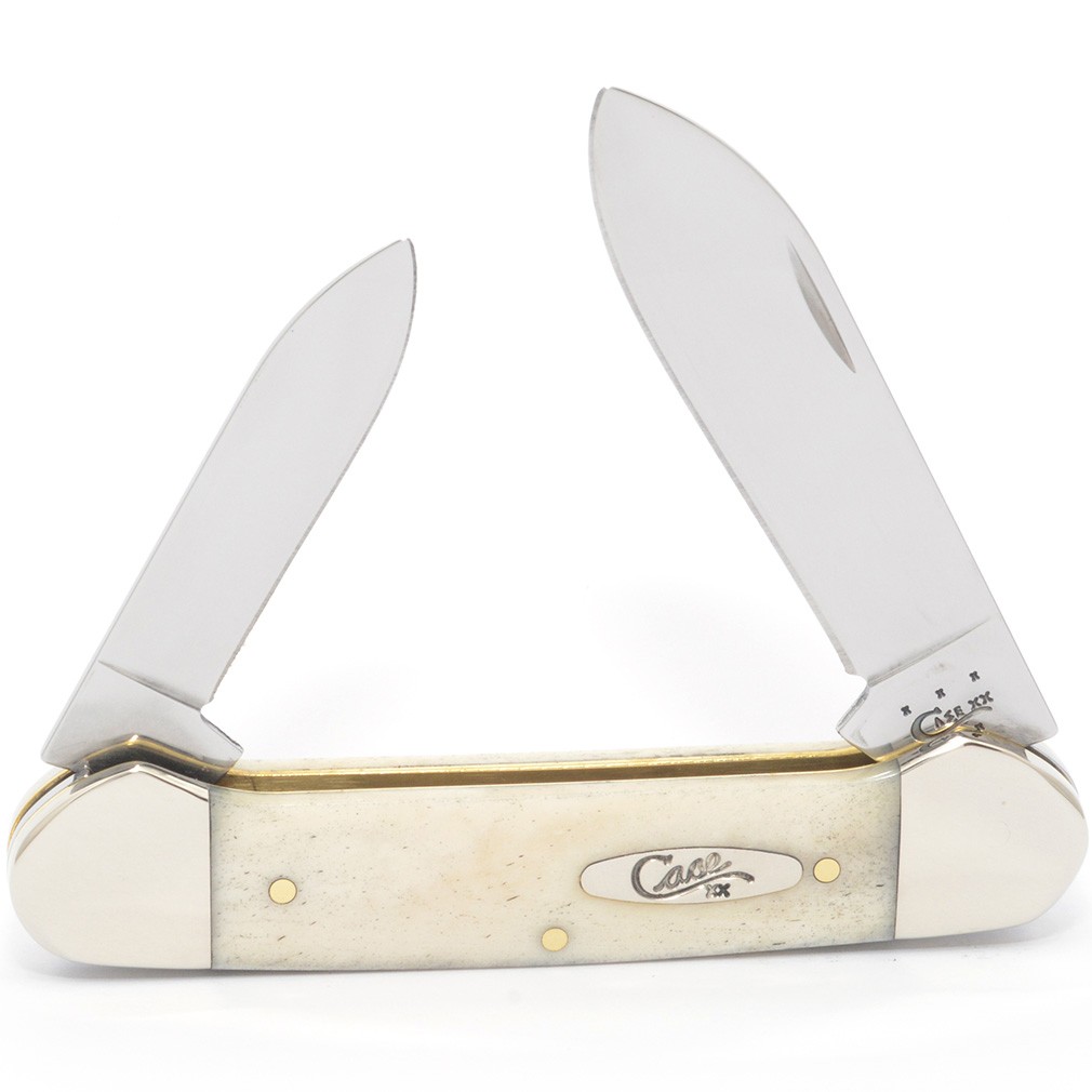 CASE XX KNIVES NATURAL SMOOTH BONE CANOE W/SHIELD 3 5/8