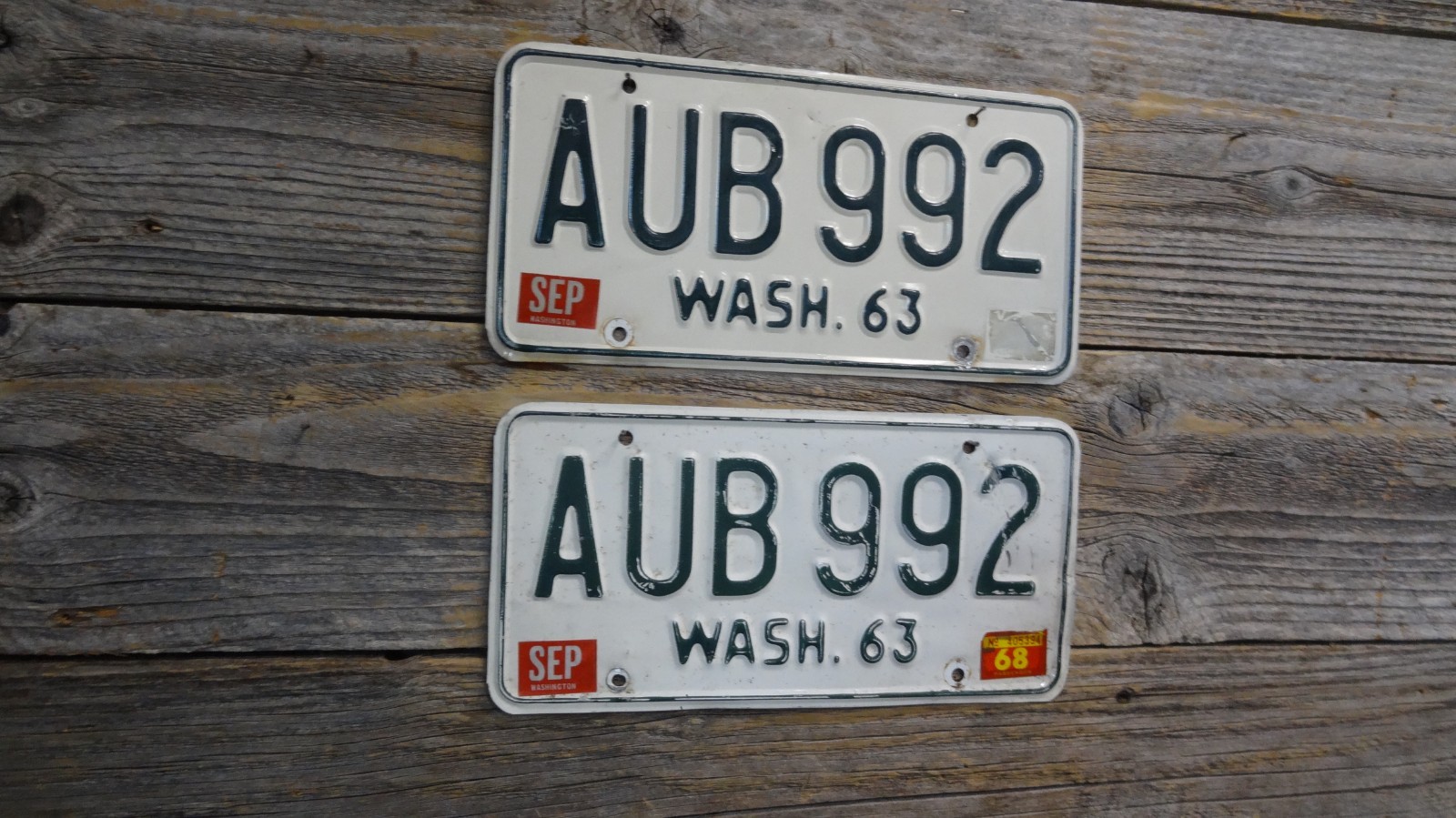 1963 1968 Washington White & Green YOM Original embossed plates Great Pair