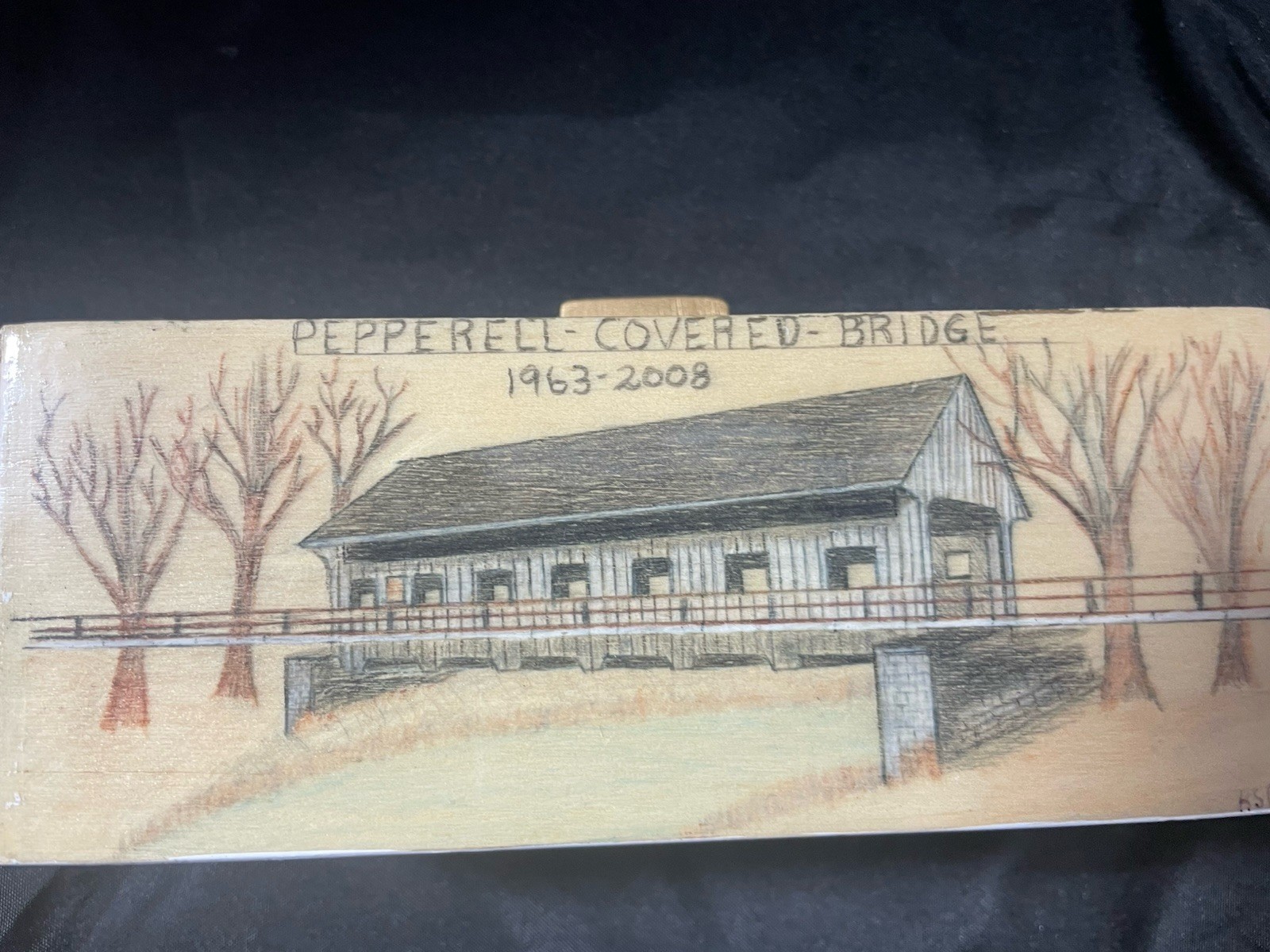 Covered Bridge Spanning Nashua River Pepperell MA /folk Art/1963-2008 Box/cover