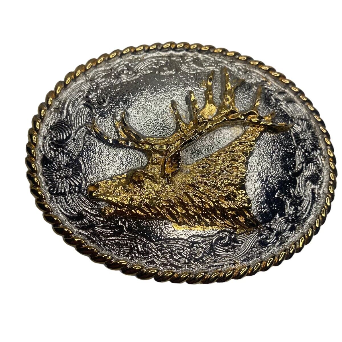 Gold & Silver Elk Metal Belt Buckle Made in USA Cowboy Free Next Day Shipping