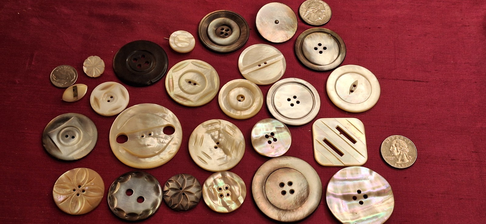 Vintage Lot 24 Mother of Pearl MOP Buttons Some Very Unusual Very Nice Selection
