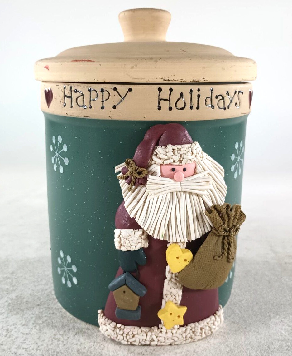 Cookie Jar Santa Claus Christmas Stoneware Spaghetti Beard Enesco