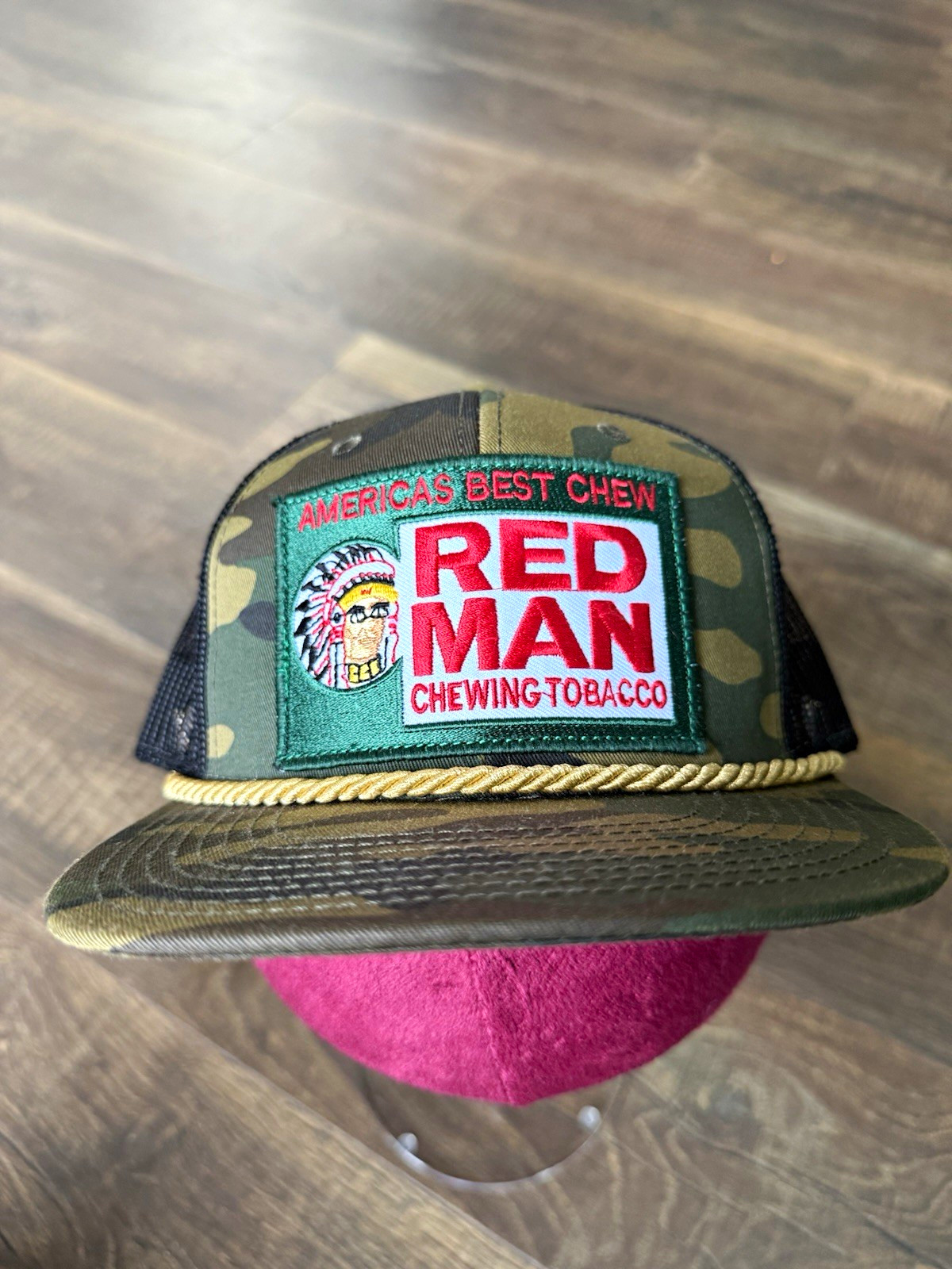 Red Man Chewing Tobacco Camo Mesh Trucker Hat Snapback Rope OTTO Cap