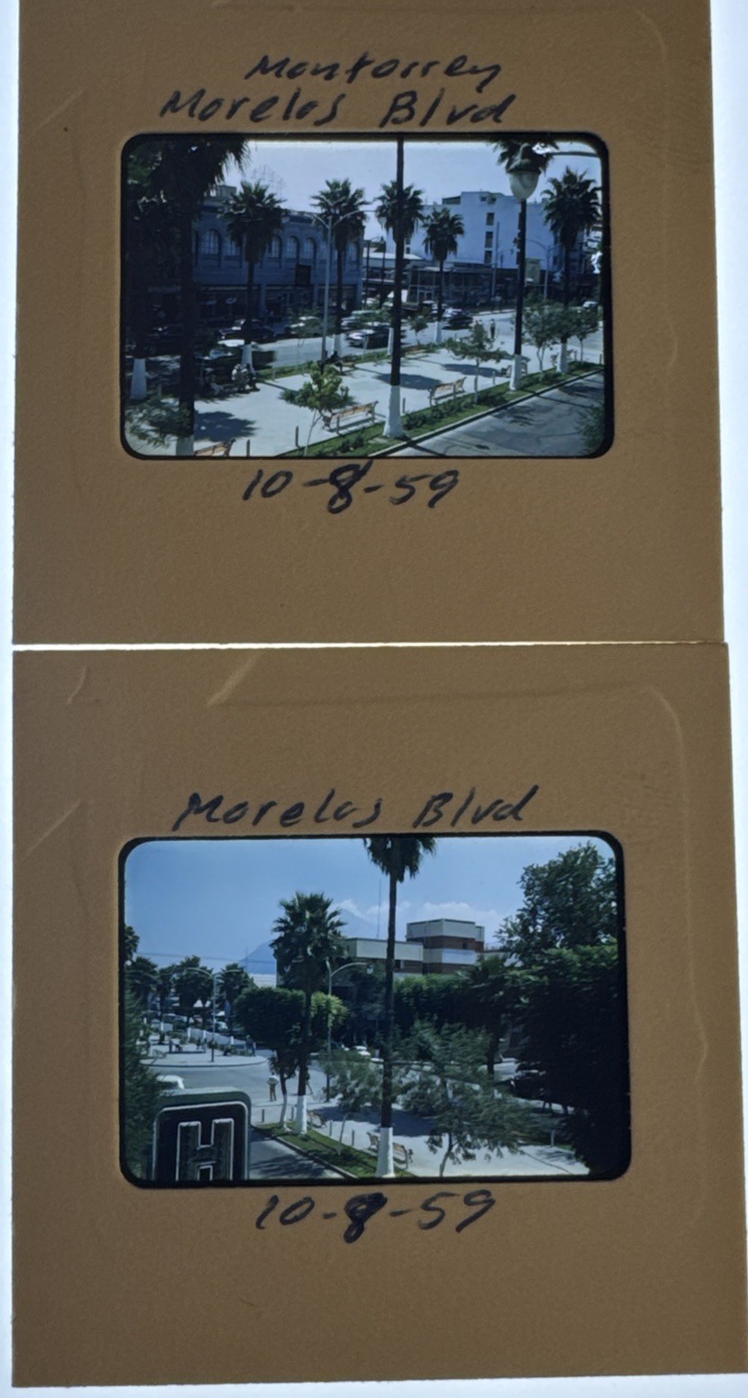 2 Kodachrome Slides Monterrey Mexico Morelos Blvd Palms Oct 1959