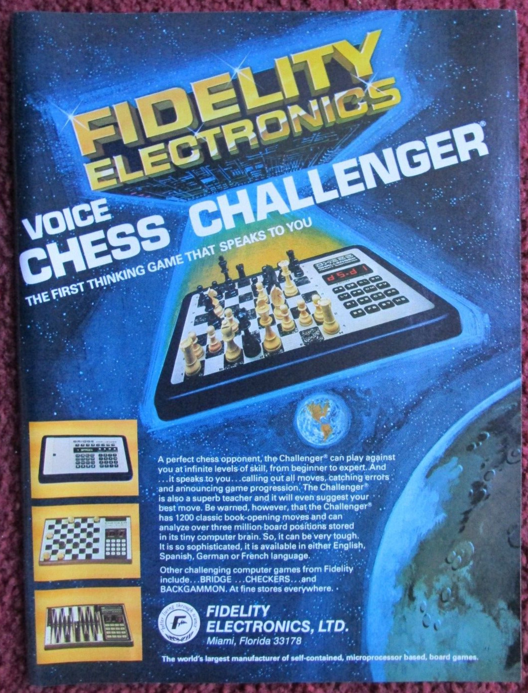 1979 FIDELITY Electronics Voice Chess Challenge Print Ad ~ Electronic Chess Game 1979 FIDELITY Electronics Voice Chess Challenge Print Ad ~ Electronic Chess Game