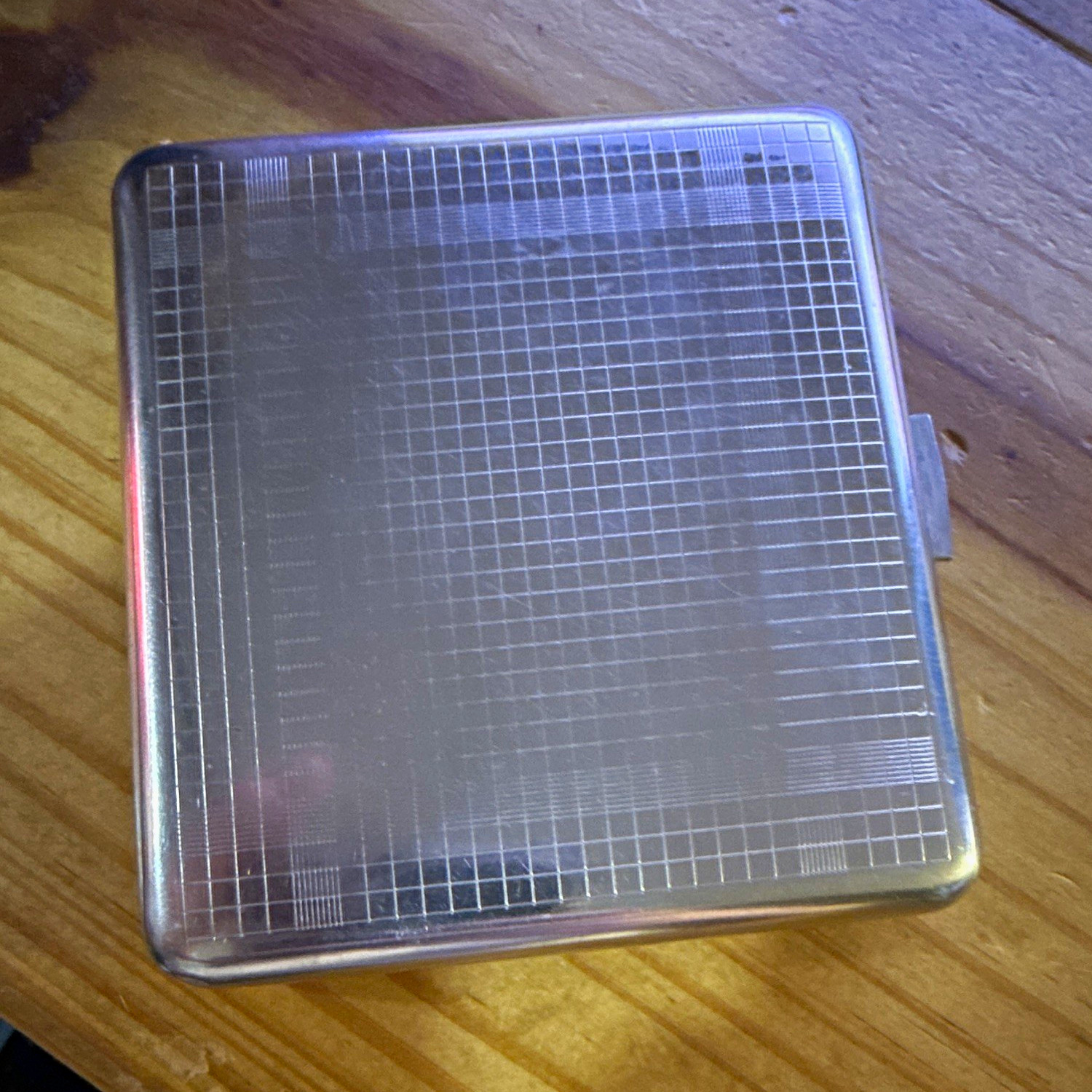 Vintage Silver Tone Square Metal Cigarette/Tobacco Case Grid, Hinged Lid Vintage Silver Tone Square Metal Cigarette/Tobacco Case Grid, Hinged Lid