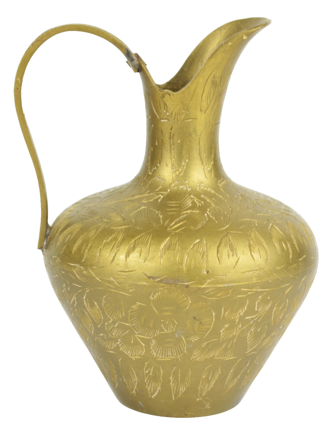 Brass Pitcher India Mini Hand Engraved Floral Ewer Etched Vase 5” VTG Brass Pitcher India Mini Hand Engraved Floral Ewer Etched Vase 5” VTG