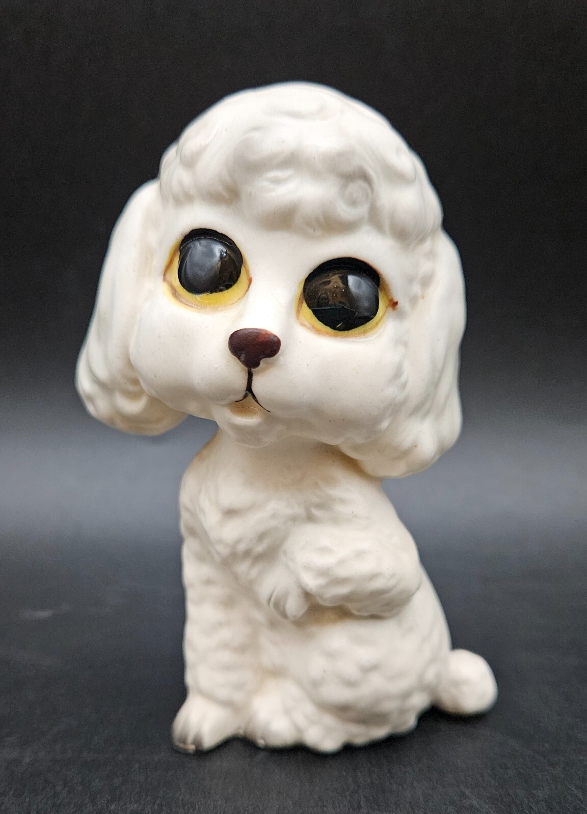 Vintage Lefton Porcelain White Poodle Figurine H6862 Large Eyes  3.5