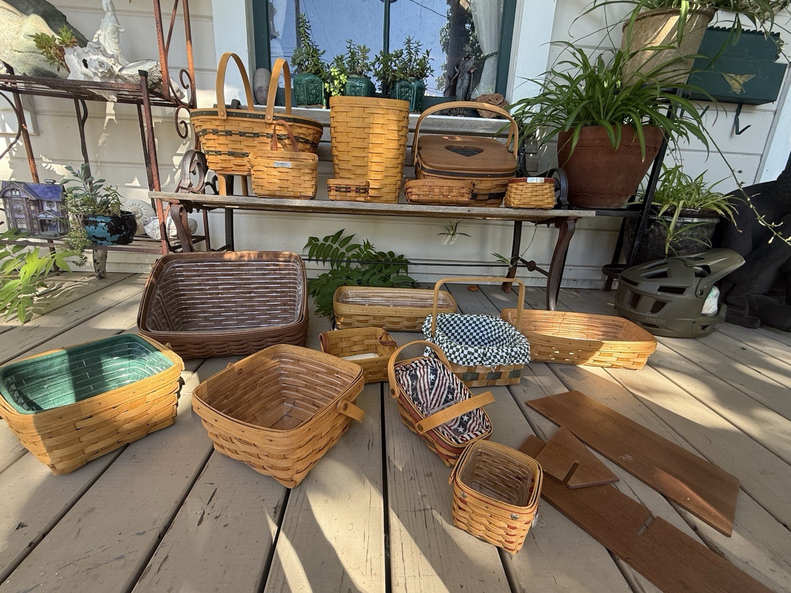 Huge Vintage Longaberger Basket Lot of 14 - Picnic Lid, Risers, Liners, Inserts