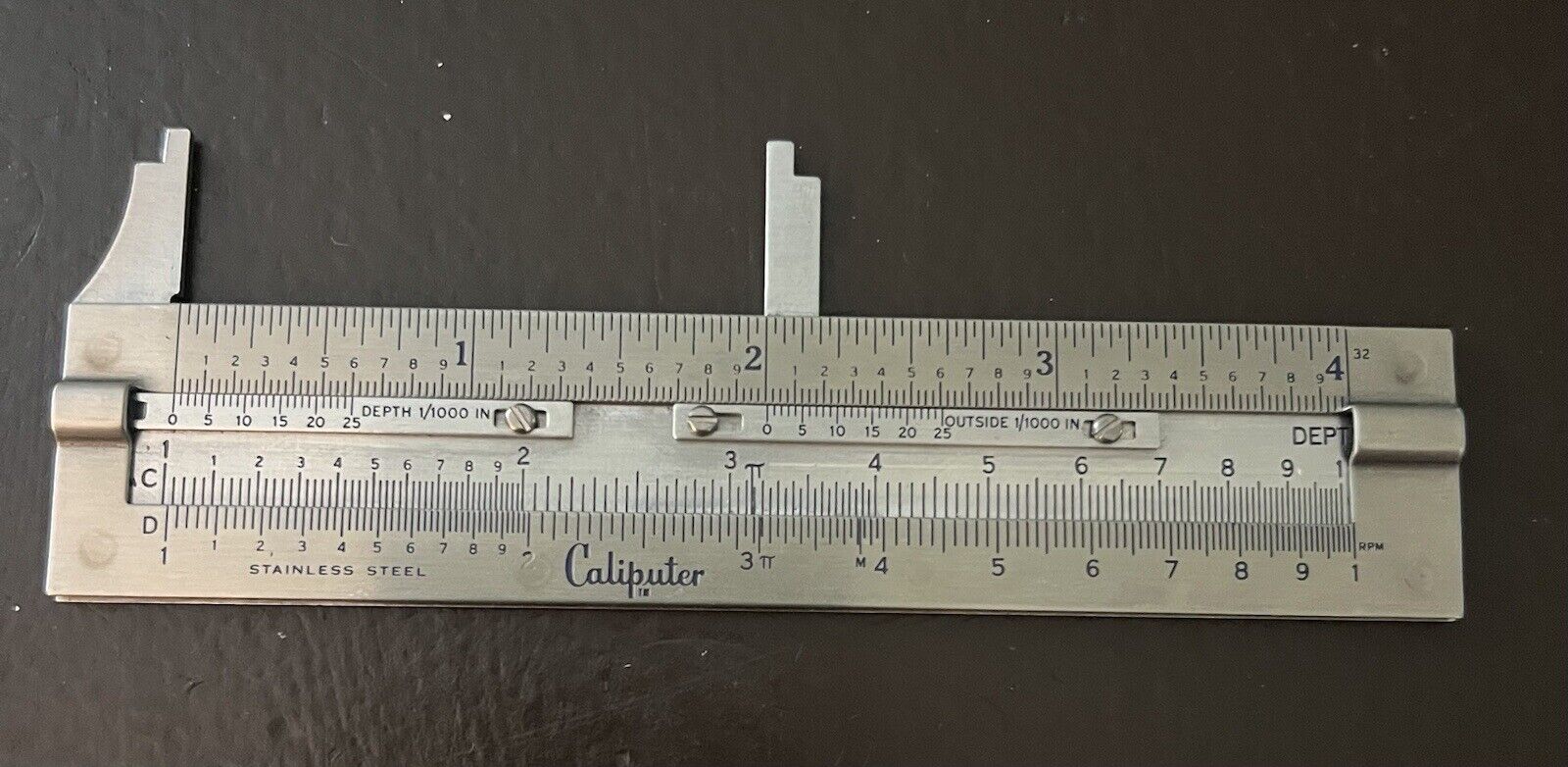 RARE Vintage Metric CALIPUTER Comb Caliper, Slide Rule, Depth Gauge. Orig Pkg