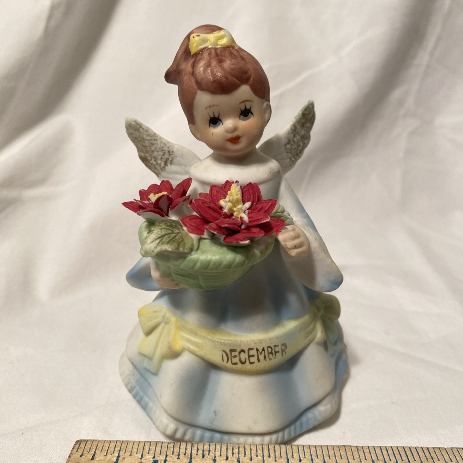 Vtg Napco December Birthday Angel Figurine Poinsettia 2TW-125 Taiwan