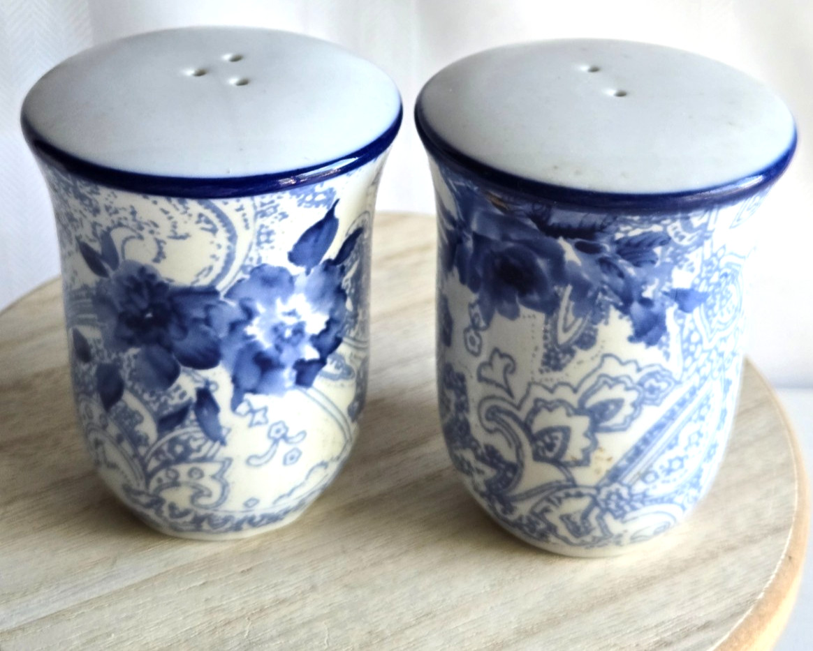 Blue and White Floral and Paisley Salt and Pepper Shakers Set of Two