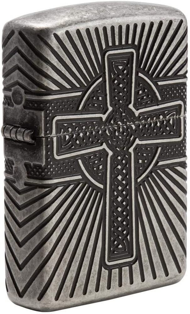 Zippo MultiCut Engraved Antique Silver Armor Celtic Cross Design 29667