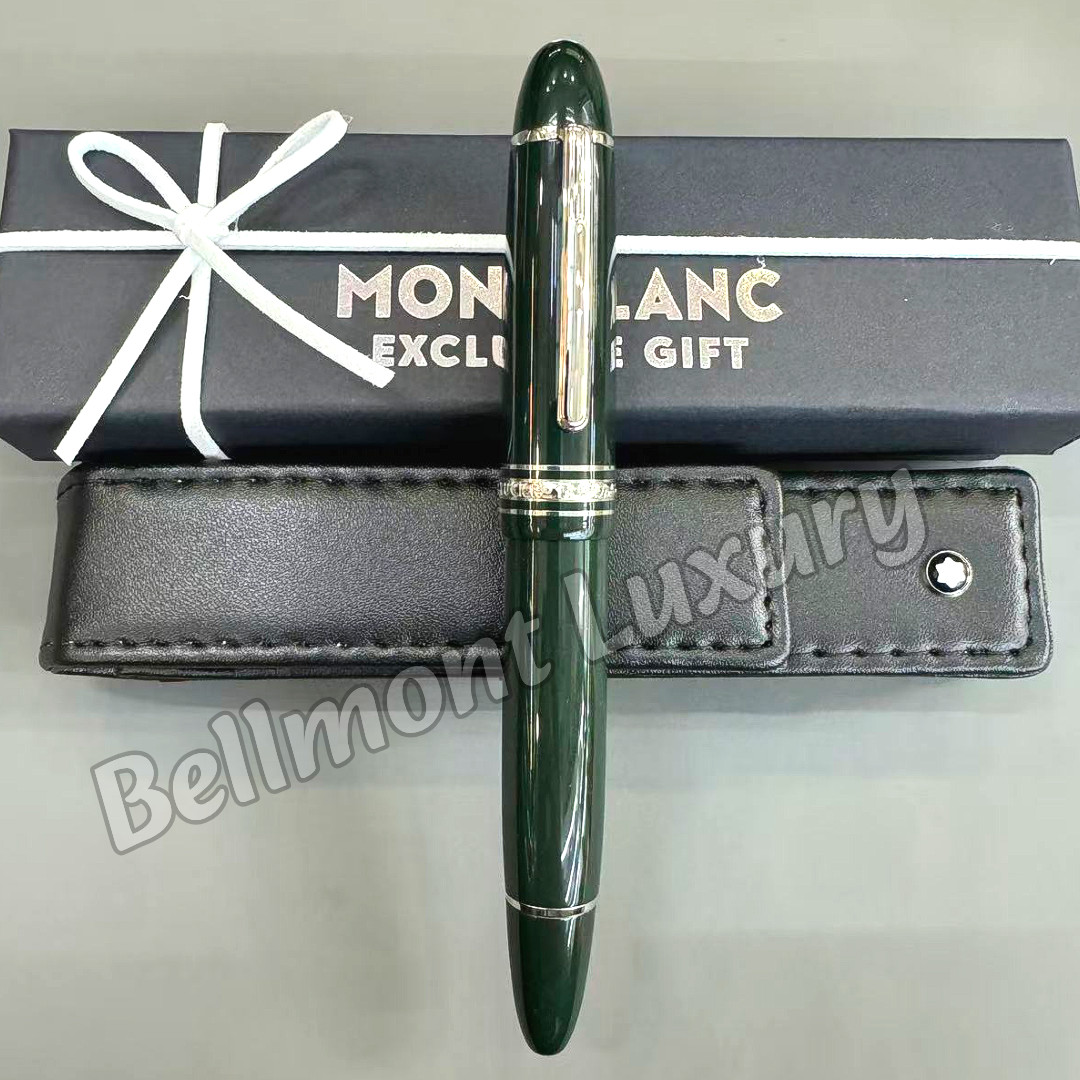 MONTBLANC Meisterstuck Green Silver Trim Fountain Pen Luxury w/ Box & Pouch