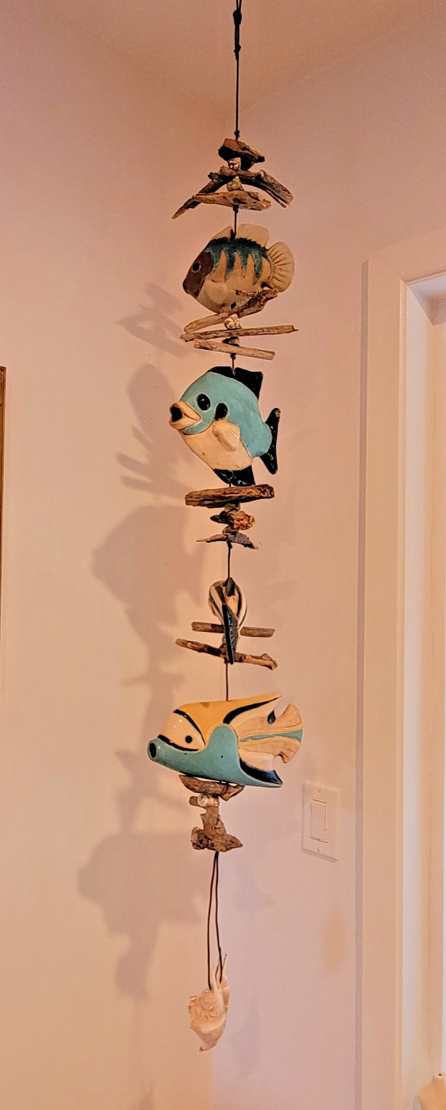 Vintage HAZEL OLSEN Potters Studio FISH SHELLS DRIFTWOOD Mobile 55” Signed