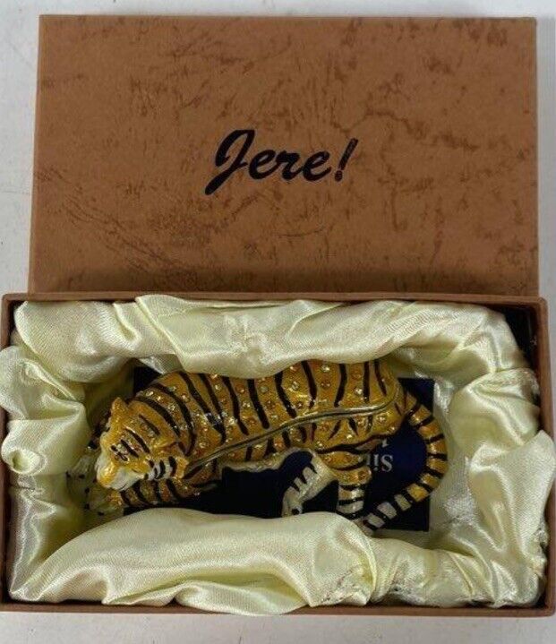 Jere Luxury Giftware, Bejeweled TALINDA Relaxing Tiger Trinket Box with Matching