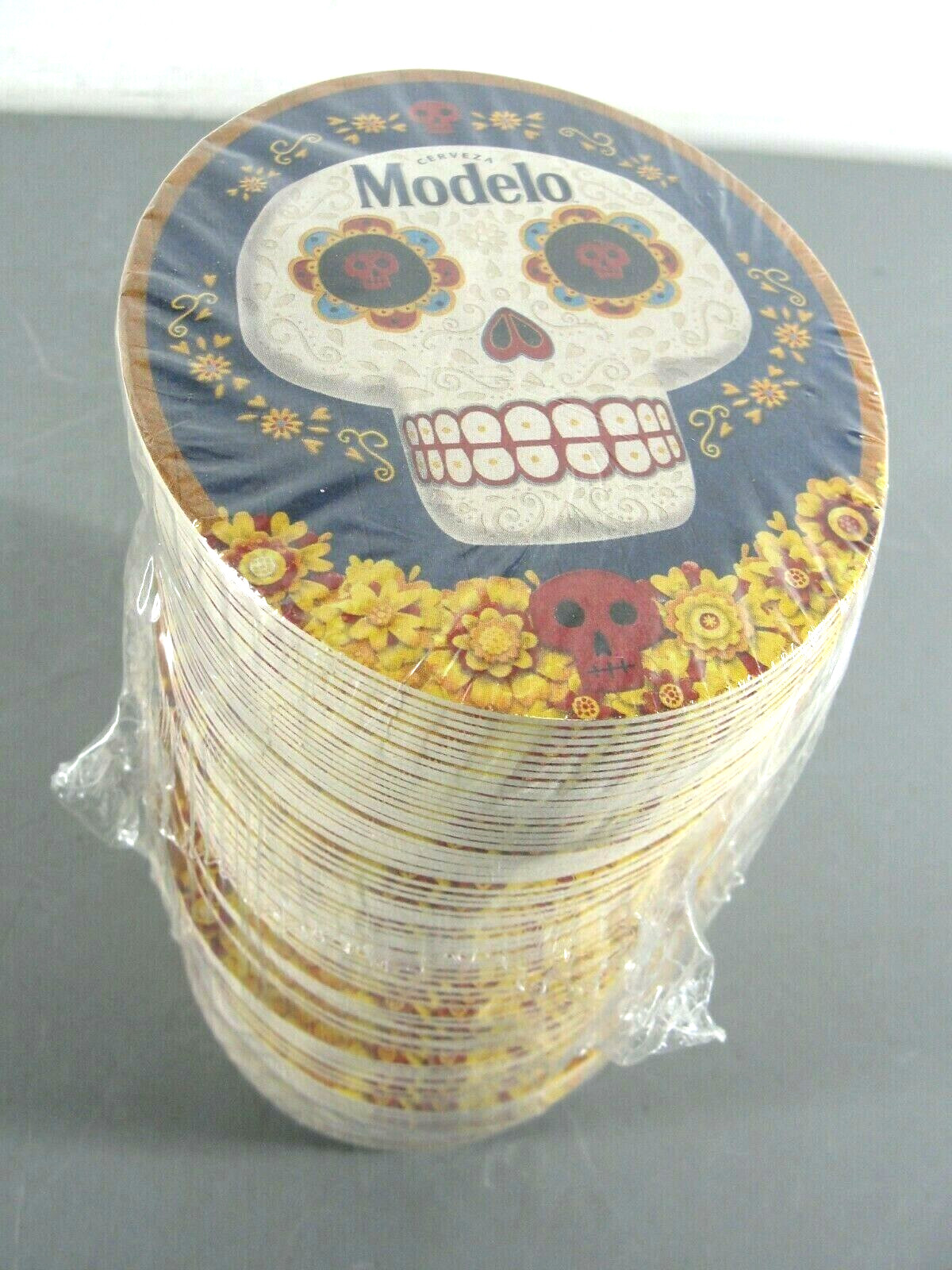 LOT 100 MODELO BEER COASTER SUGAR SKULL 🔥 CELEBRA DIA DE LOS MUERTOS OVAL NEW