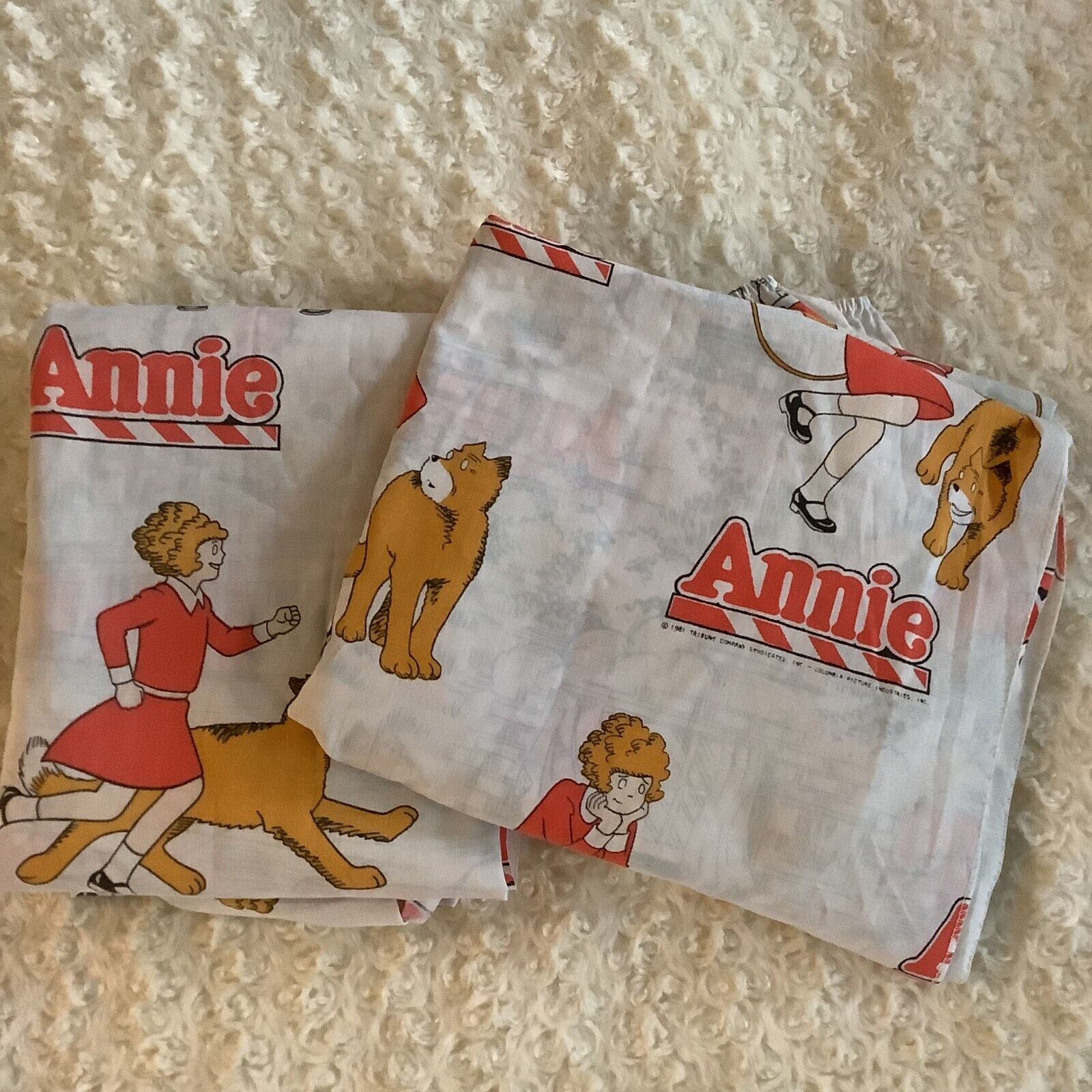 Vintage 1981 Little Orphan Annie & dog Sandy TWIN flat & fitted thin sheet set