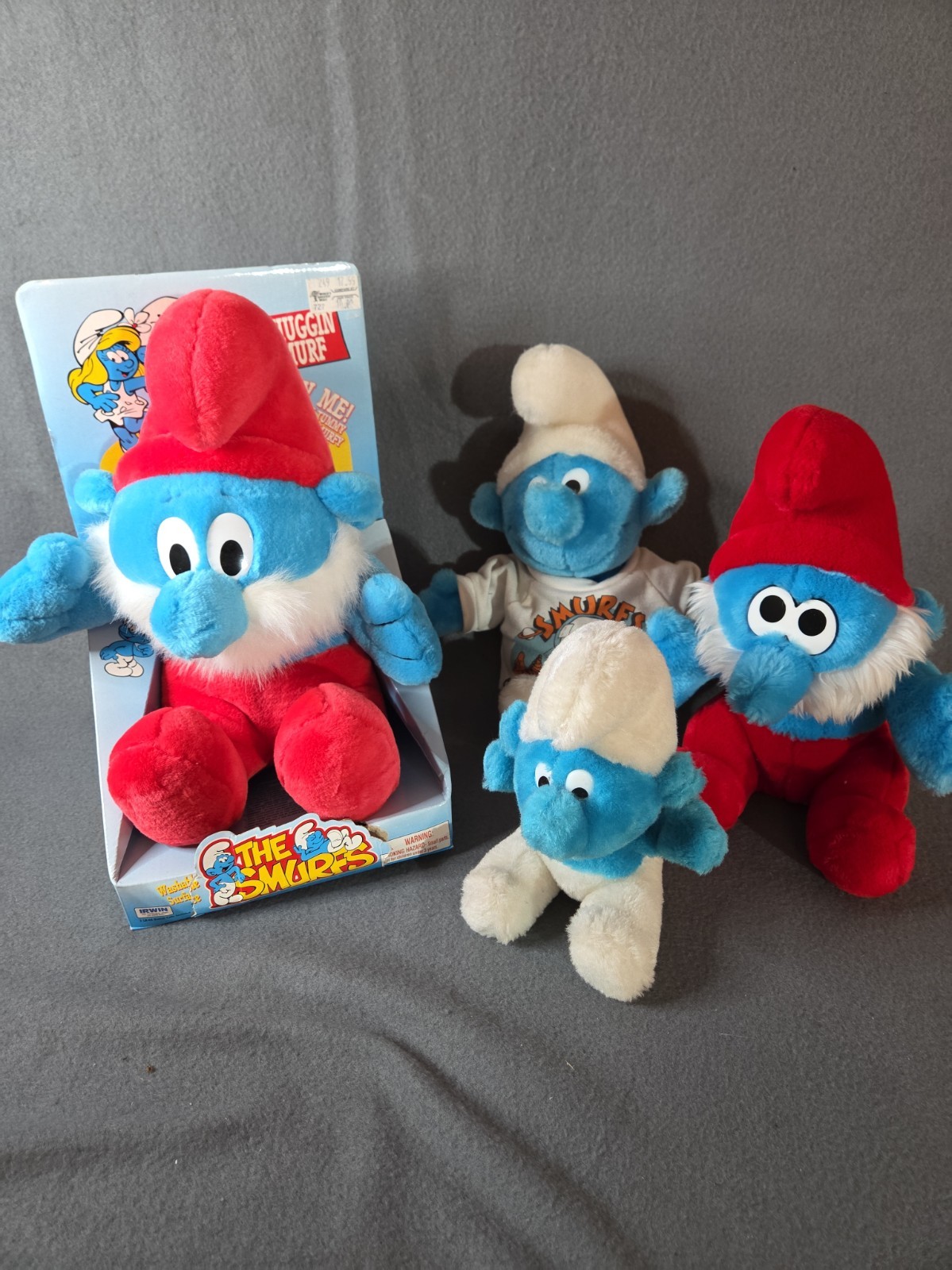 Lot 4 Vintage SMURFS Plush Dolls Stuffed Animals Toy Papa Smurf One Musical