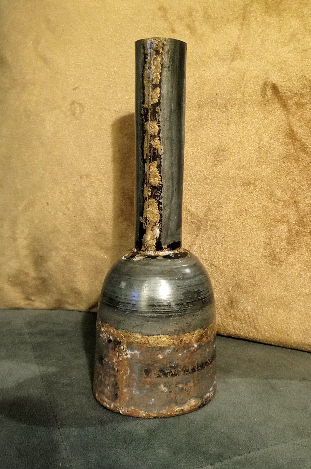 Vintage Modern MCM Hand Made Metal Round Vase Welding Brutalist Small