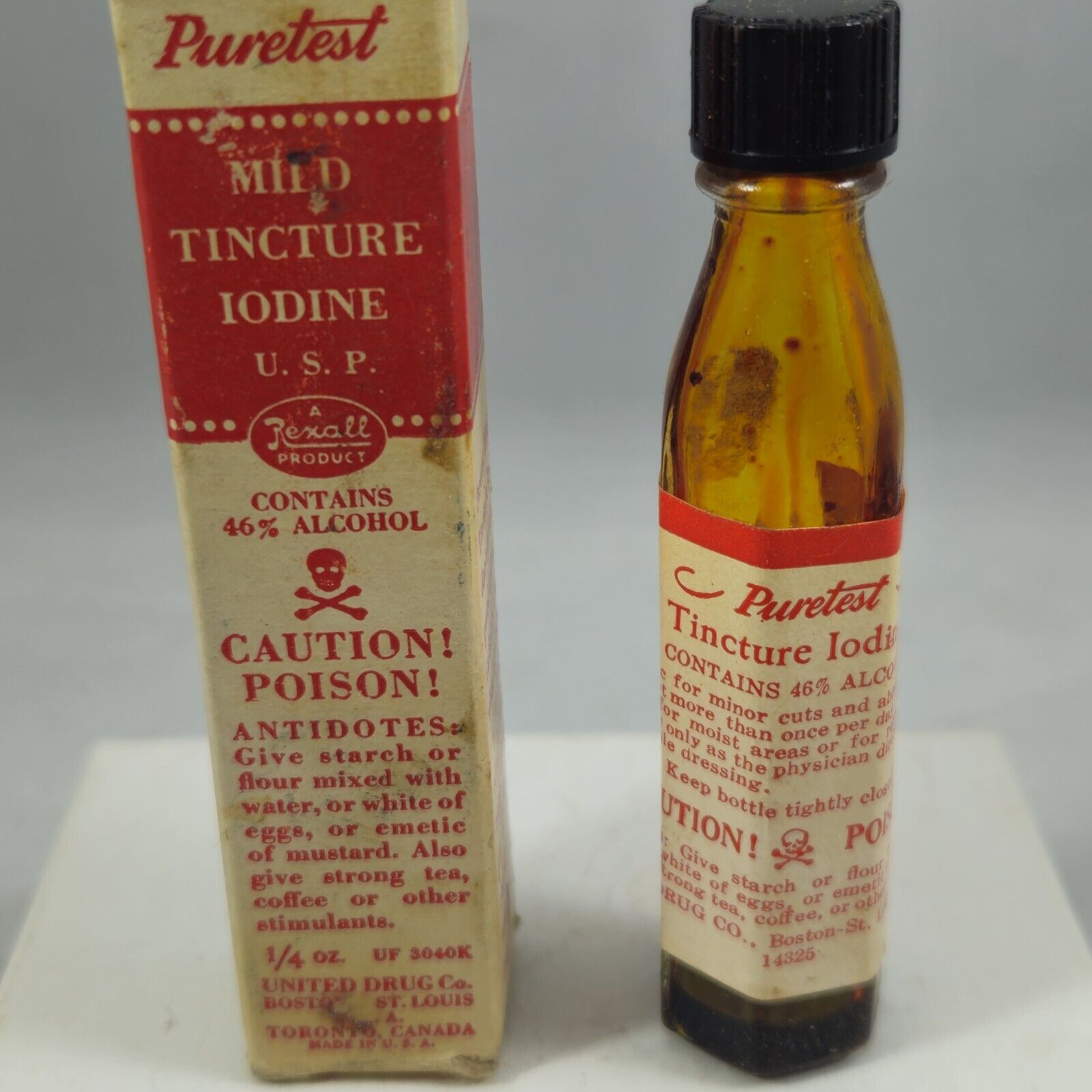 Vintage Tincture Iodine Medicine Bottle Poison Skull Crossbones Puretest W Box