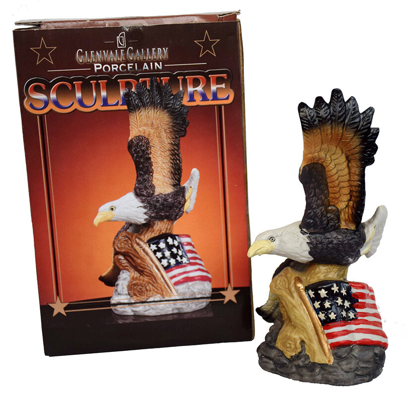Vintage Glenvale Gallery Bald Eagle American Flag Porcelain Sculpture NEW IN BOX