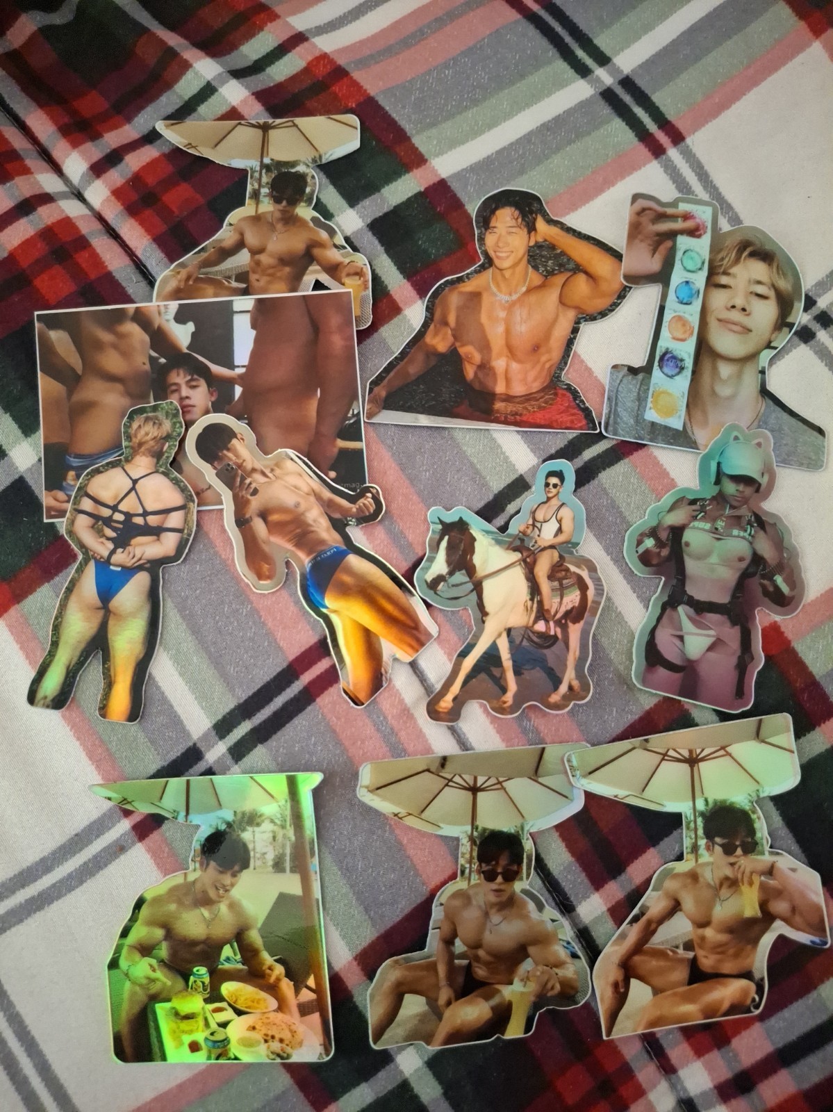 Gay Asian Stickers x11 Lot, Holographic 3x3inches  Muscle Men