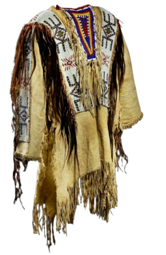 Old Style Beaded Hand Colored Buckskin Suede Hide Powwow Regalia Shirt NS53