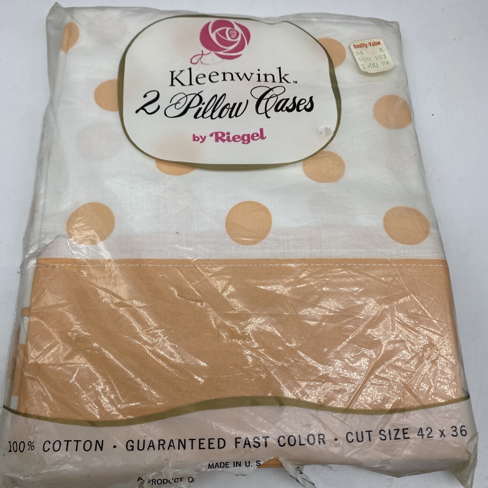 Vintage Peach Polka Dot  Riegel Kleenwink Pillow Case Pair NOS Made USA