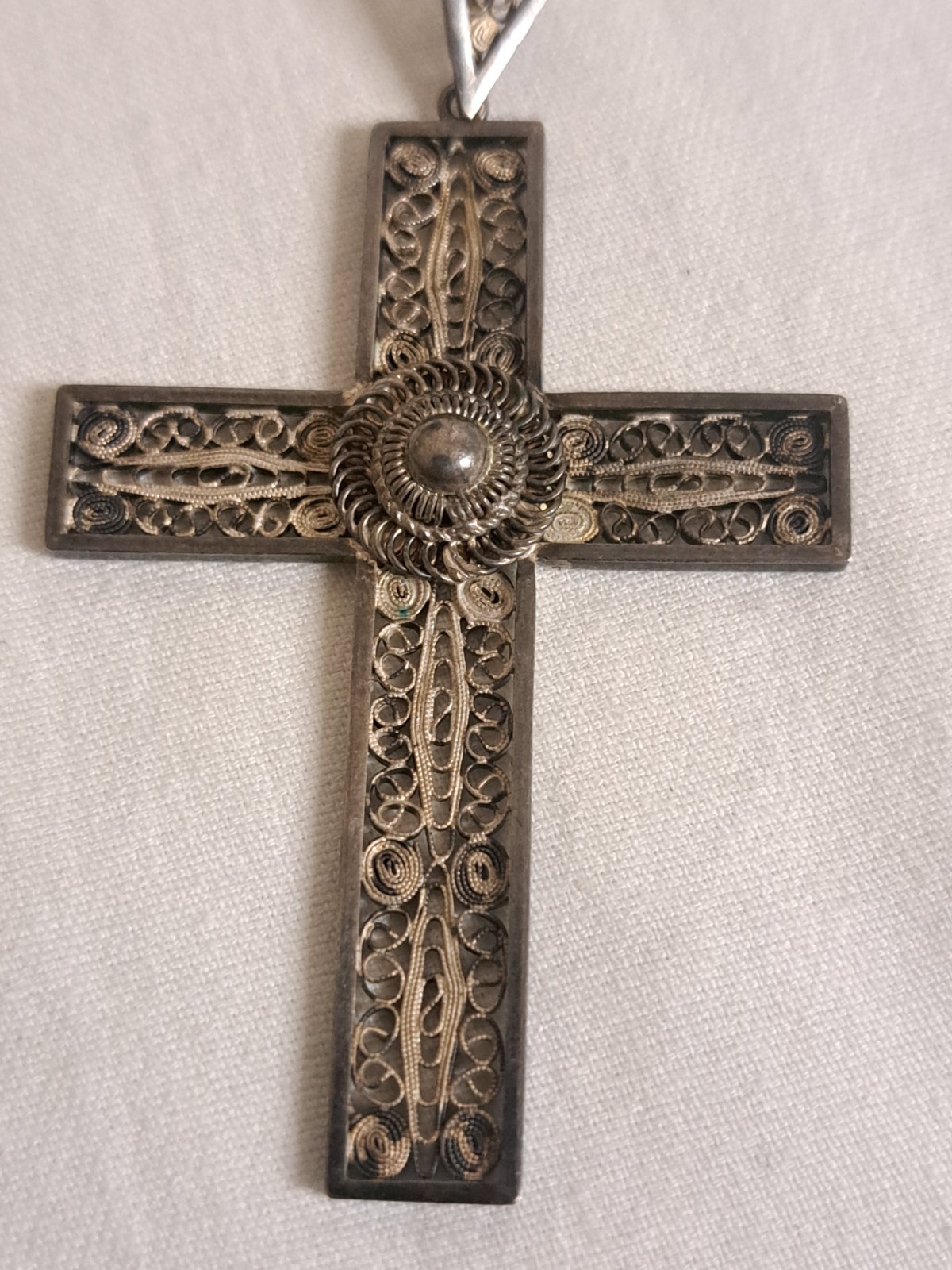 Vintage L.B. Sterling Silver Denmark Detailed Cross Pendent 2.25\