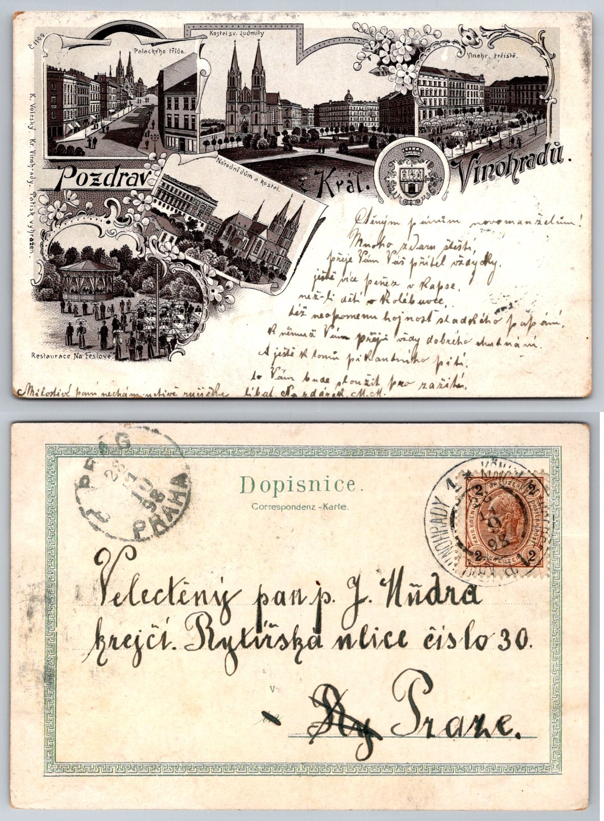 Vinohrady Prague Czech Republic Church of St Ludmila National House Postcard