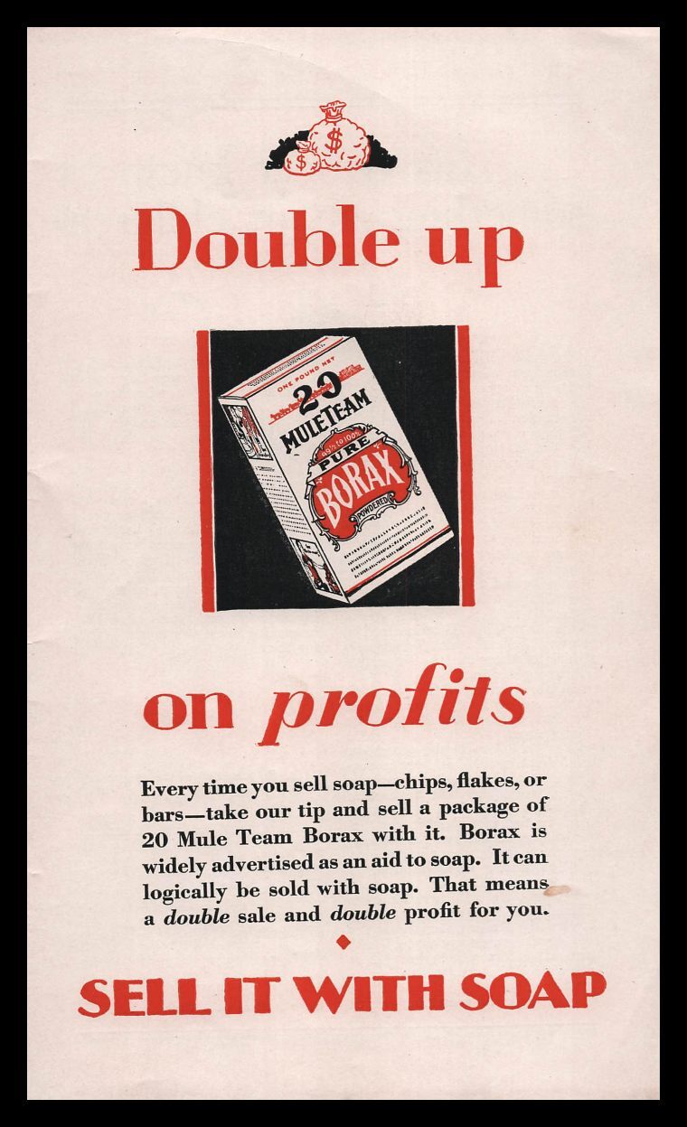 1928 20 Mule Team Borax Sell It With Soap Double Up On Profits Vintage Print Ad